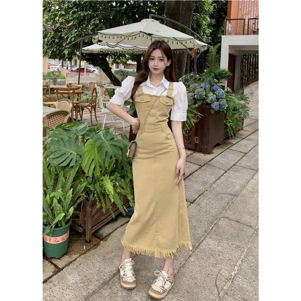 Đầm Yếm Denim Tua Rua Dáng Dài Thời Trang Dành Cho Nữ 63481