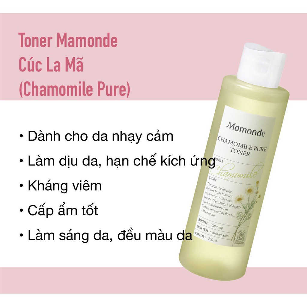 (Bao test chính hãng) Nước Hoa Hồng Mamonde Chamomile Pure Toner 250ml dành Cho da nhạy cảm chiết xuất Cúc La Mã