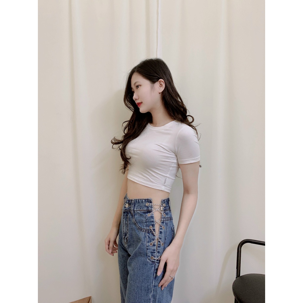 Quần jean nữ lưng cao ống rộng, đan dây xích cá tính, quần bò cạp cao skinny jeans bigsize | BigBuy360 - bigbuy360.vn