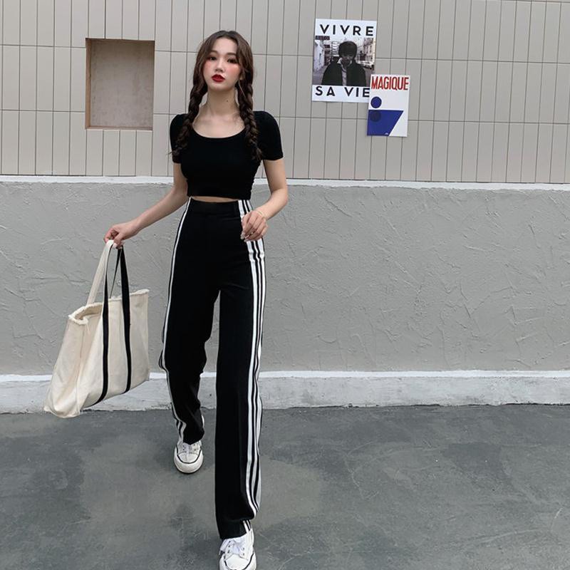 Quần thể thao COZOK ống rộng lưng cao phối sọc dễ phối đồ