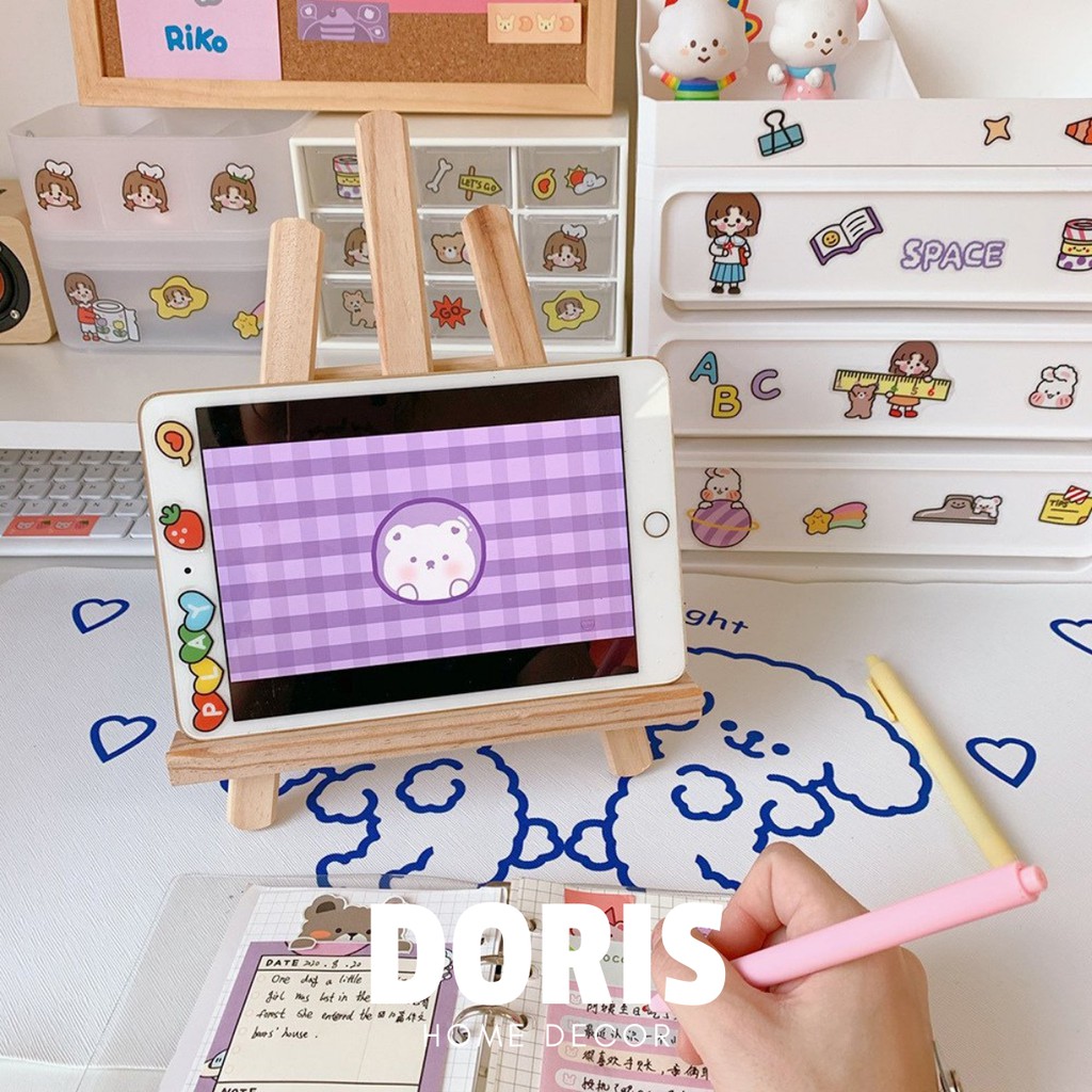 Giá đỡ điện thoại, ipad máy tính bảng bằng gỗ decor bàn học, bàn làm việc phong cách vintage Hàn Quốc - Doris.decor