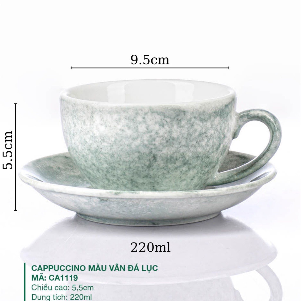 Ly Cà Phê Tách Cafe Capuchino 220ml Dáng Thấp Gốm Sứ Bát Tràng Cao Cấp nhiều màu
