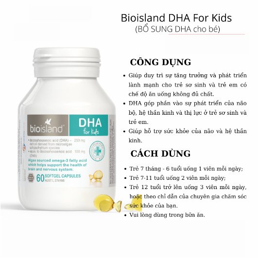 DHA Kids Bioisland 60 viên -Nội Địa Úc - Viên Uống Phát Trí Não Cho Trẻ
