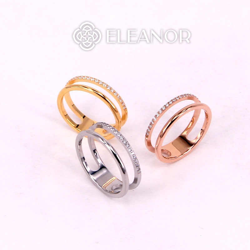 Nhẫn nữ titan Eleanor Accessories hai vòng mỏng viền trơn đính đá phụ kiện trang sức 4051
