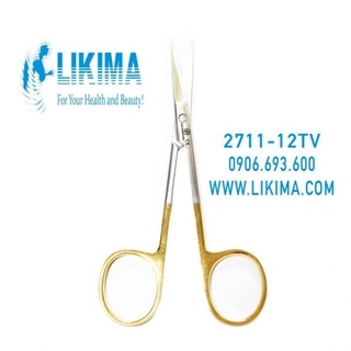 Kéo thẳng 12cm, TC tip, cán vàng – 2711-12TV Likima