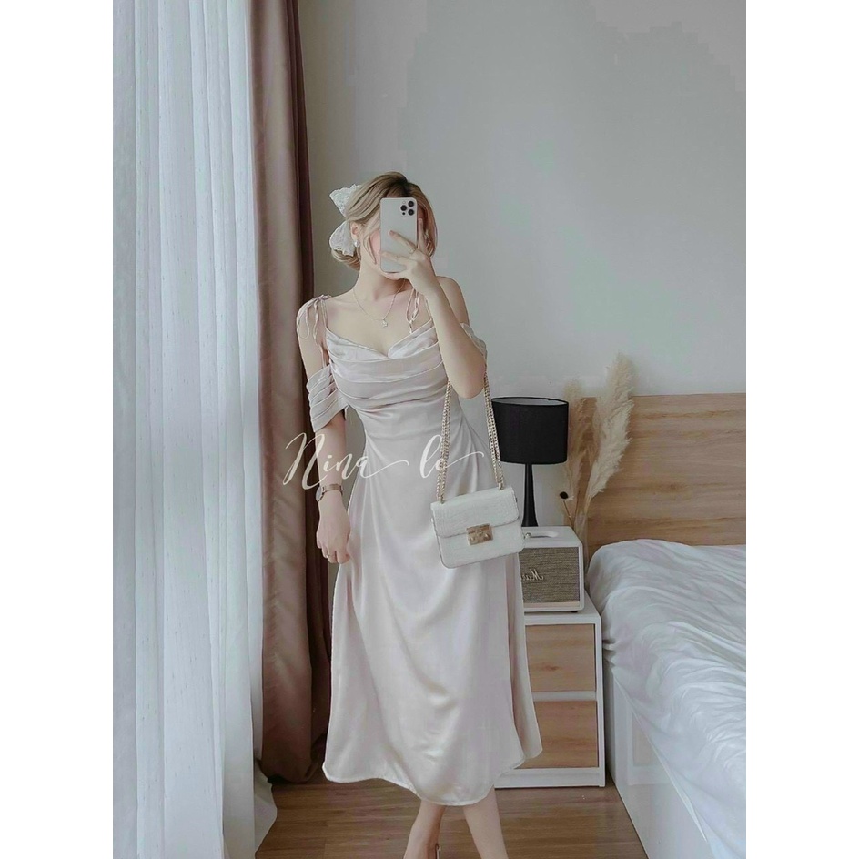 Đầm Nữ Thời Trang Mặc Đi Tiệc, Đầm Maxi Phi Cổ Đổ Hai Dây Xếp Ly Phong Cách Hàn Quốc Mặc Đi Tiệc Sang Chảnh