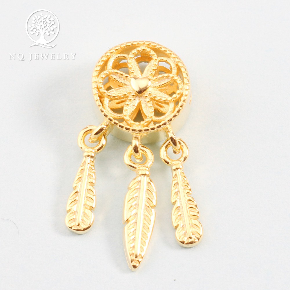 Charm bạc dream catcher xỏ ngang bọc vàng - NQ Jewelry