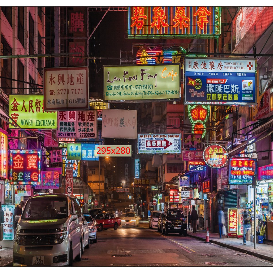 Tranh lụa 3d Hồng Kông Đường Phố Kích Thước 1,5m x 2m HKĐP13