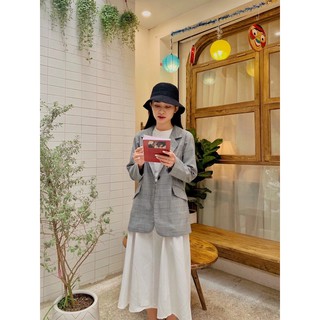 Blazer kẻ ghi 1 khuy