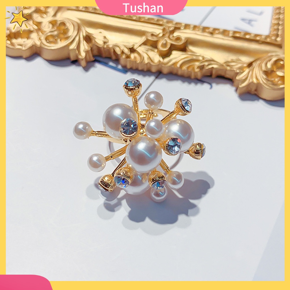 Nhẫn Hở Hình Hoa Tuyết Đính Ngọc Trai Nhân Tạo Thời Trang