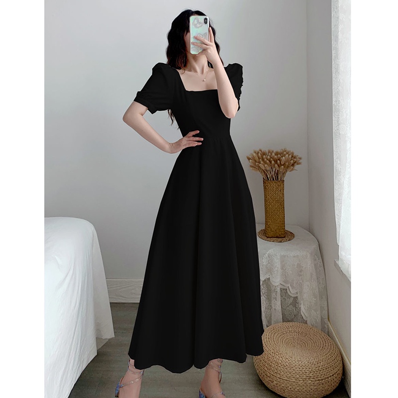 Đầm IELGY tay ngắn cổ vuông phong cách Hepburn bo eo thời trang dành cho nữ