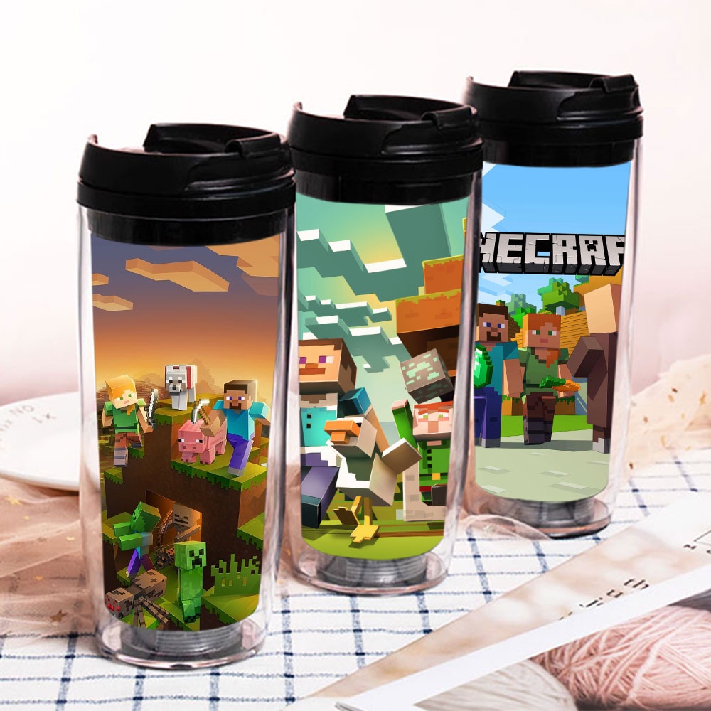 350ml Minecraft Cốc Uống Nước Hai Lớp Cách Nhiệt Bằng Nhựa Dung Tích 350ml