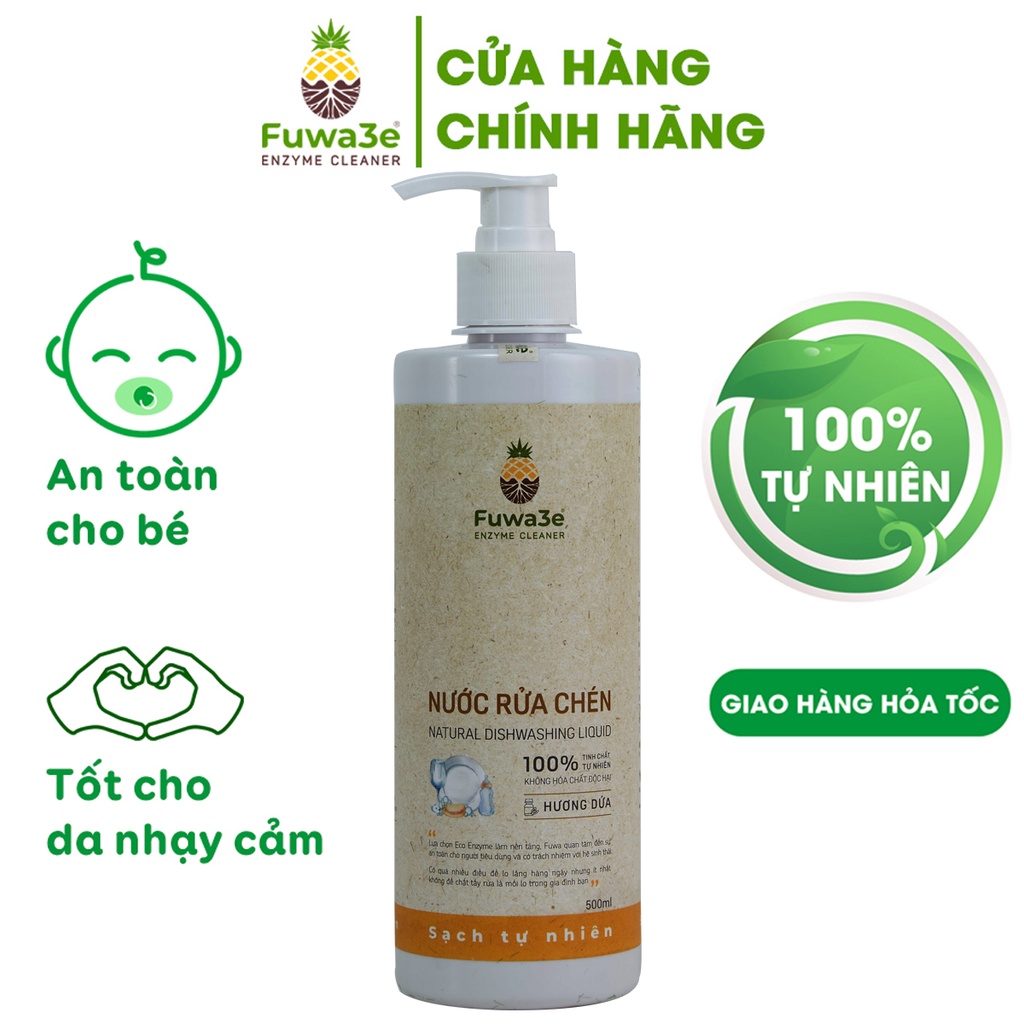 Nước rửa bát hữu cơ Fuwa3e organic Enzyme sinh học 500ml an toàn cho bé bảo vệ da tay