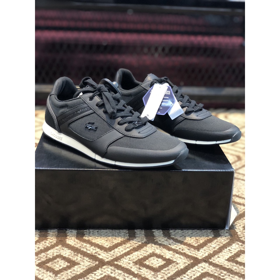 Giày sneakers Lacoste nam chính hãng, giày da thật nam cá sấu màu đen - Size 41