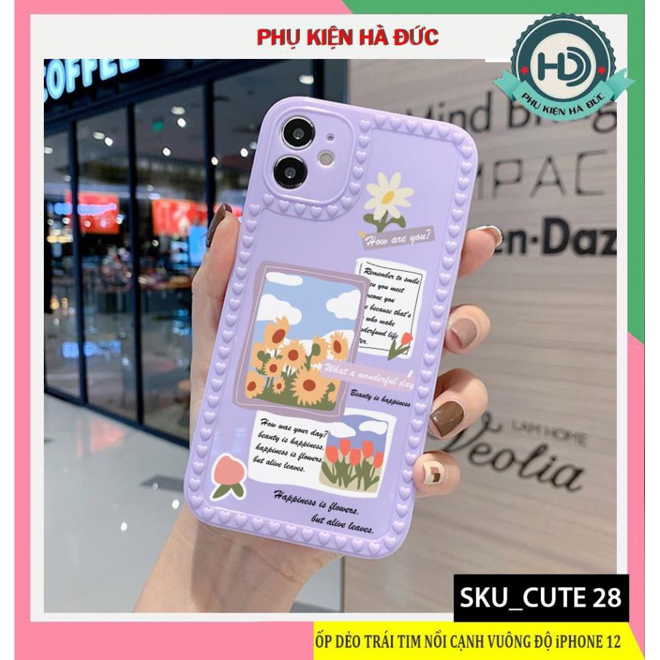 Ốp Lưng iPhone CUTE 28 Viền Trái Tim Nổi Cạnh Vuông Độ iPhone 12