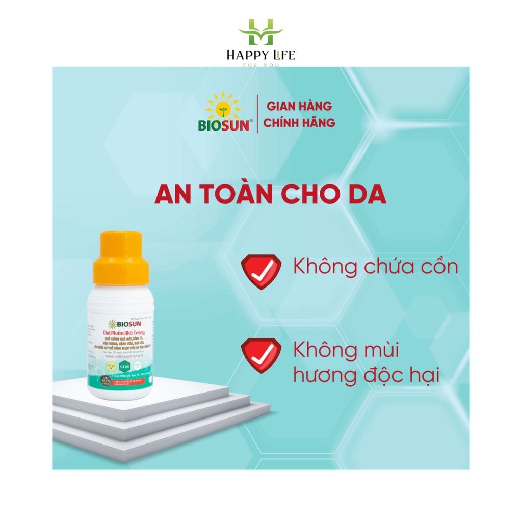 Nước rửa tay khô, dung dịch sát khuẩn, khử mùi nhà vệ sinh, chế phẩm sinh học nano bạc BIOSUN - Happy Life 4U