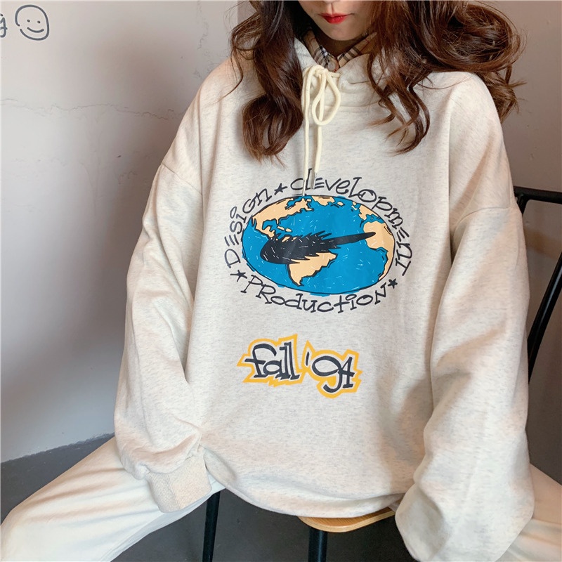 SUXI Áo Hoodie Tay Dài Dáng Rộng In Họa Tiết Thời Trang Hàn Quốc Cho Cặp Đôi