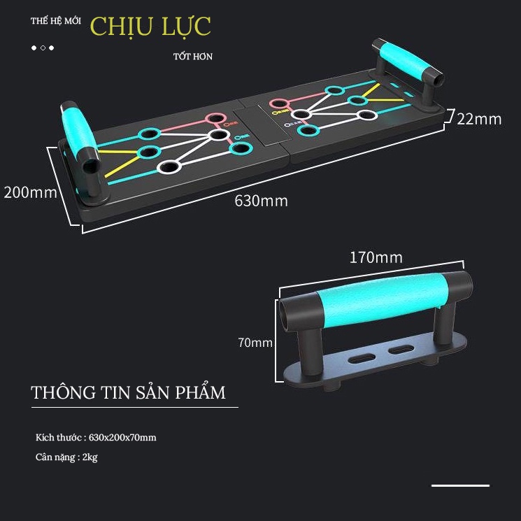 Dụng cụ chống đẩy, Bảng hít đất đa năng chịu nặng siêu khỏe tại nhà cao cấp có vạch kẻ hướng dẫn