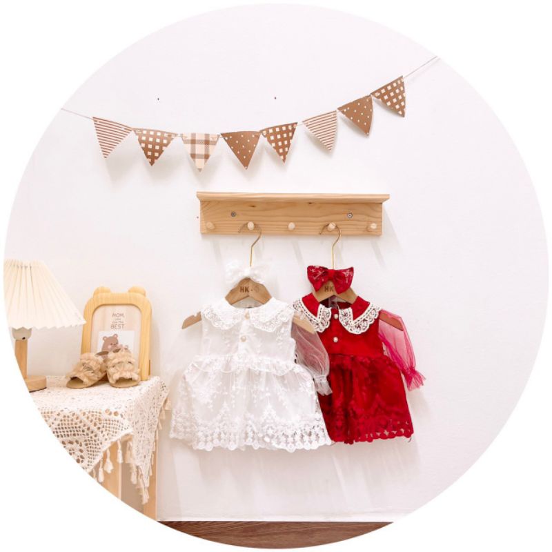 Đầm công chúa bé gái kèm chip đầy tháng thôi nôi tiểu thư ren mềm 5-12kg