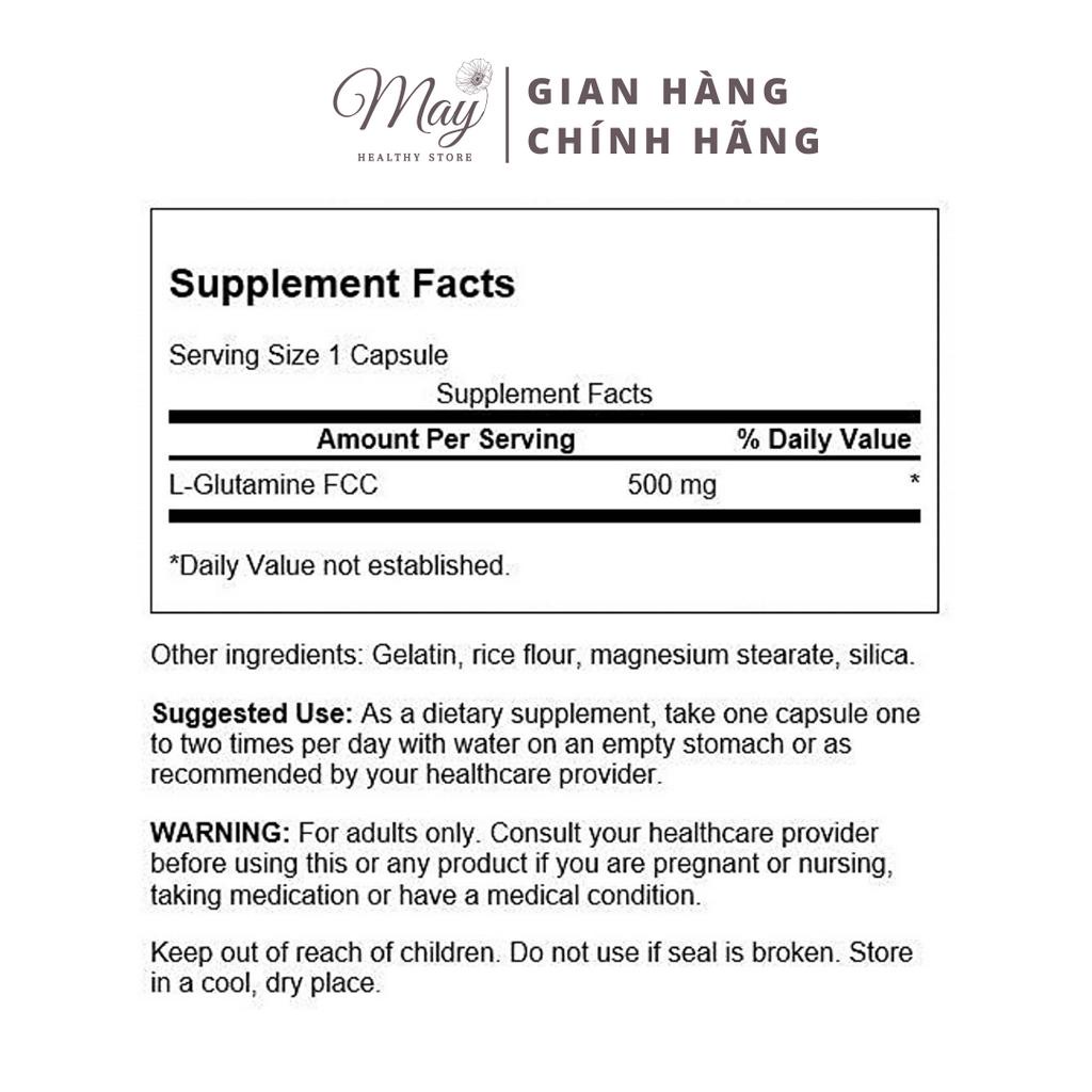 Viên Uống Swanson L-Glutamine 500mg Hỗ Trợ Tăng Cường Phát Triển Cơ Bắp