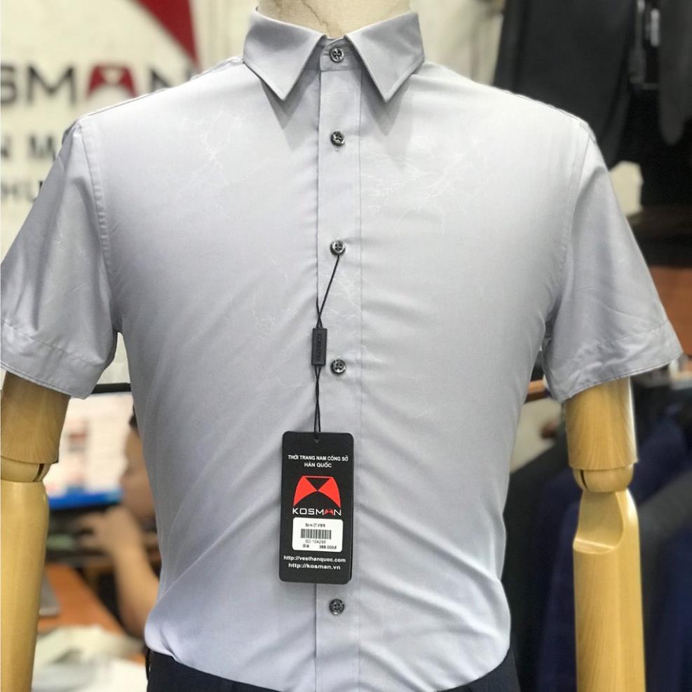 Áo Sơ Mi Nam Ngắn Tay KOSMAN Màu Ghi Chất Liệu Sợi Sồi, Thoáng Mát, Không Nhăn Nhàu - SD1042 -K(&1