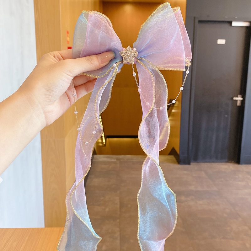 Băng Đô Nơ Tua Rua Đính Ngọc Trai Dễ Thương