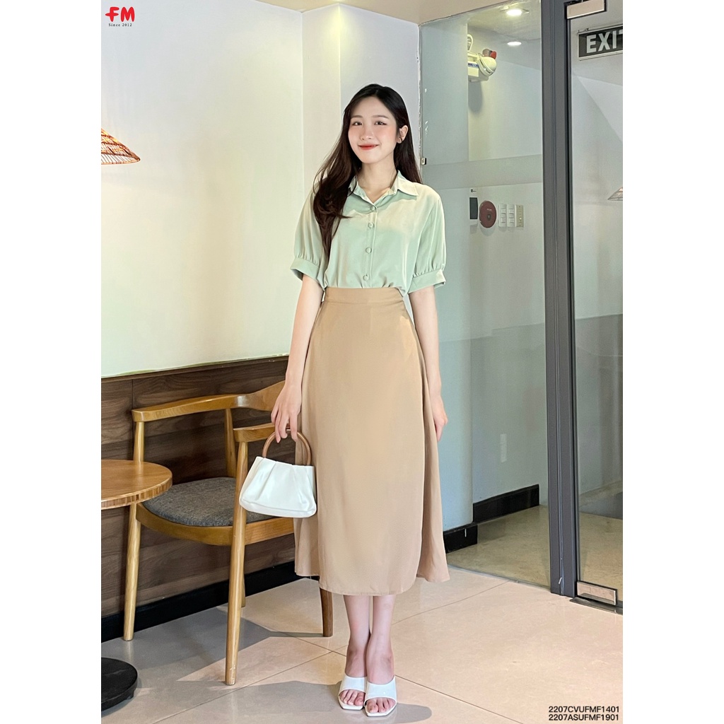 Chân váy midi nữ Fm Style dáng dài chữ a xòe trơn chất vải mềm mại mang đi học đi làm 23031342