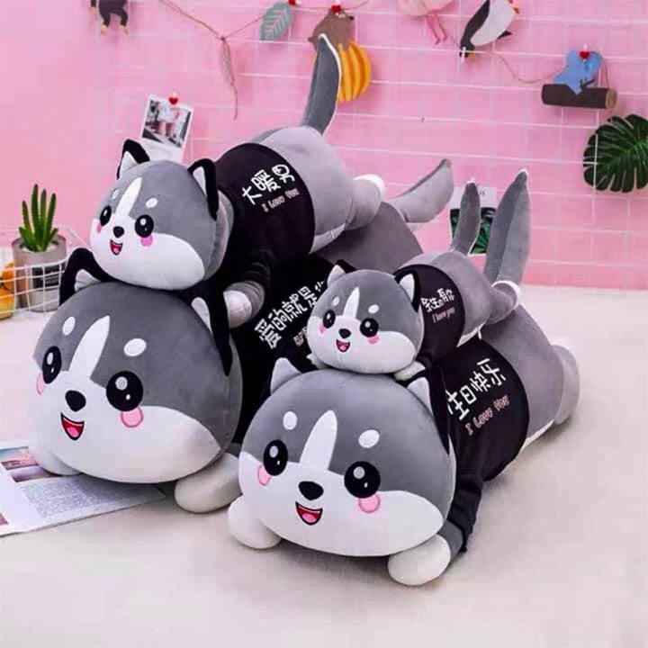 Gấu bông mèo husky, Thú nhồi bông Gối ôm mèo husky đáng yêu siêu cute