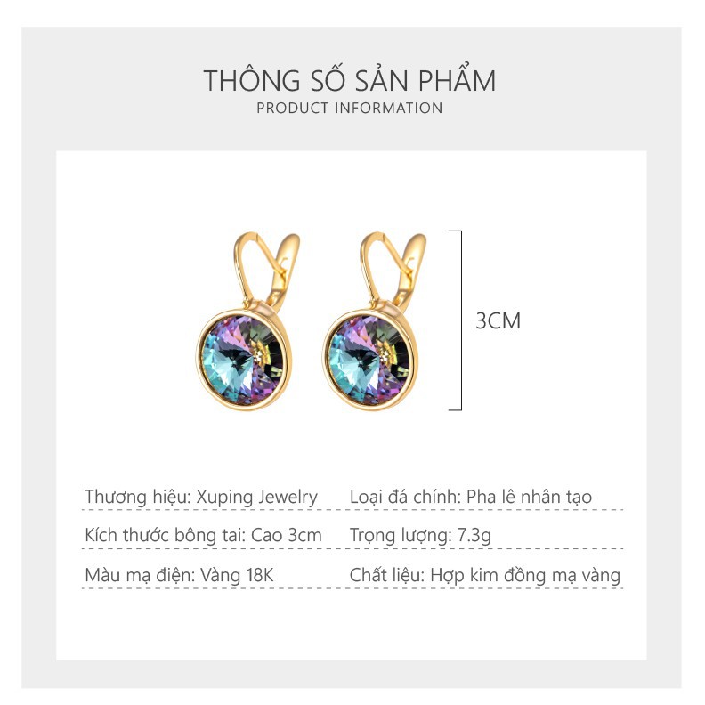 Bông Tai Nữ Mạ Vàng 18K, Mặt Tinh Thể Từ Swarovski Ánh Tím Cao Cấp - XPBT81