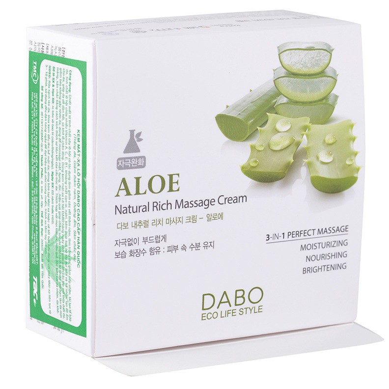 Kem mát xa căng cơ da mặt Dabo Natural Rich Massage Cream Aloe 200ml/Hộp- Hàng chính hãng