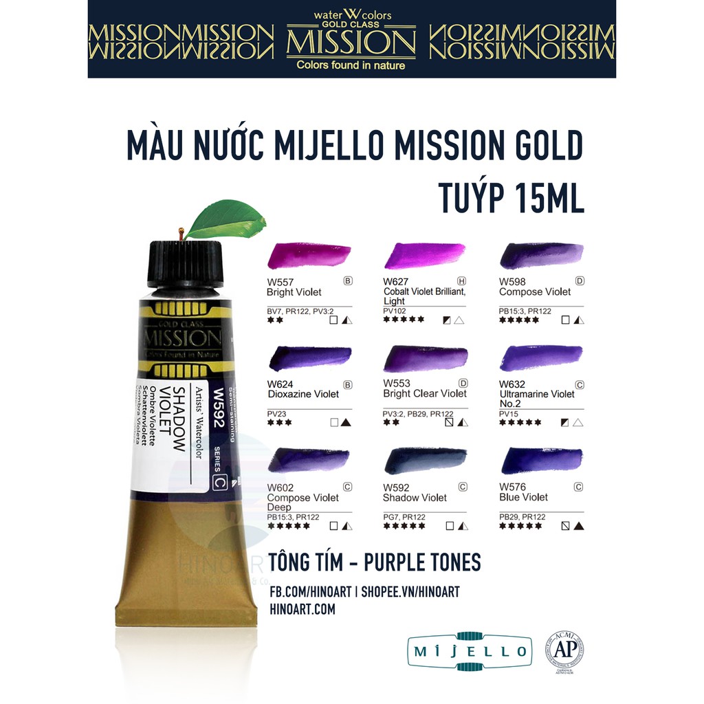 Tông tím hồng màu nước Mijello Mission Gold - tuýp 15ml lẻ