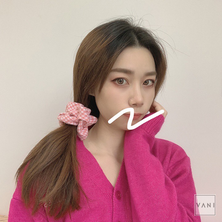Dây Cột Tóc Scrunchies Len Nỉ Vintage Họa Tiết Houndstooth Cổ Điển - PKT88