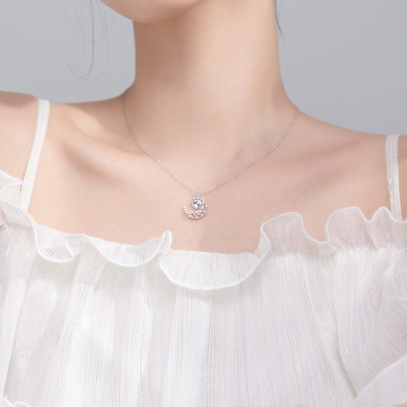 Vòng cổ Bạc S925 Mặt Trăng Và Ngôi Sao Đính Đá Thời Trang Cho Nữ