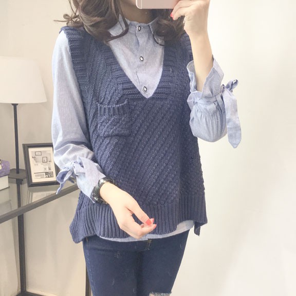 Áo Sweater Dệt Kim Sát Nách Thiết Kế Cổ Chữ V Thanh Lịch | BigBuy360 - bigbuy360.vn