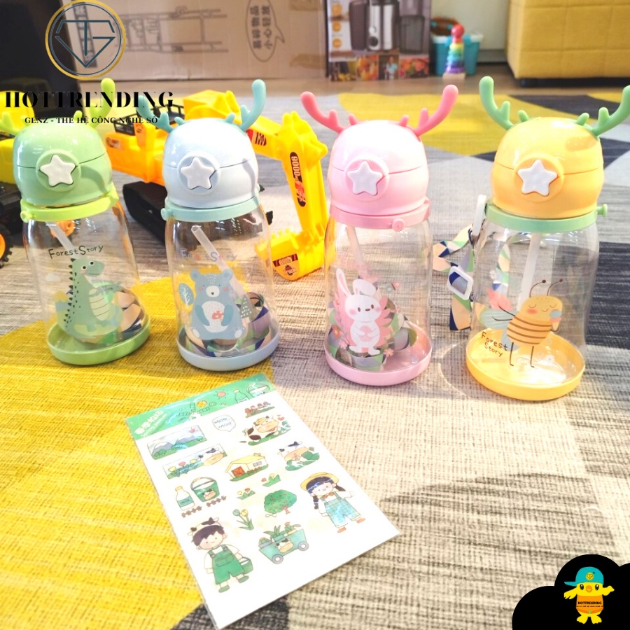 Bình Nước Sừng Hươu 500ml Tặng kèm sticker Dễ Thương Cho Bé
