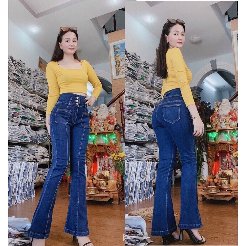 Quần Jeans Nữ Lưng Siêu Cao Tôn Dáng Ống loe dài