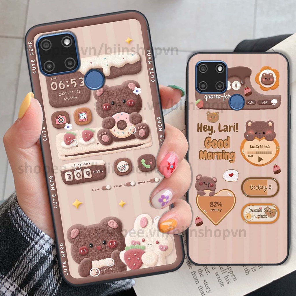 Ốp Realme C12 / C15 in 3D icon gấu nổi siêu xinh, siêu đáng yêu, cá tính phong cách