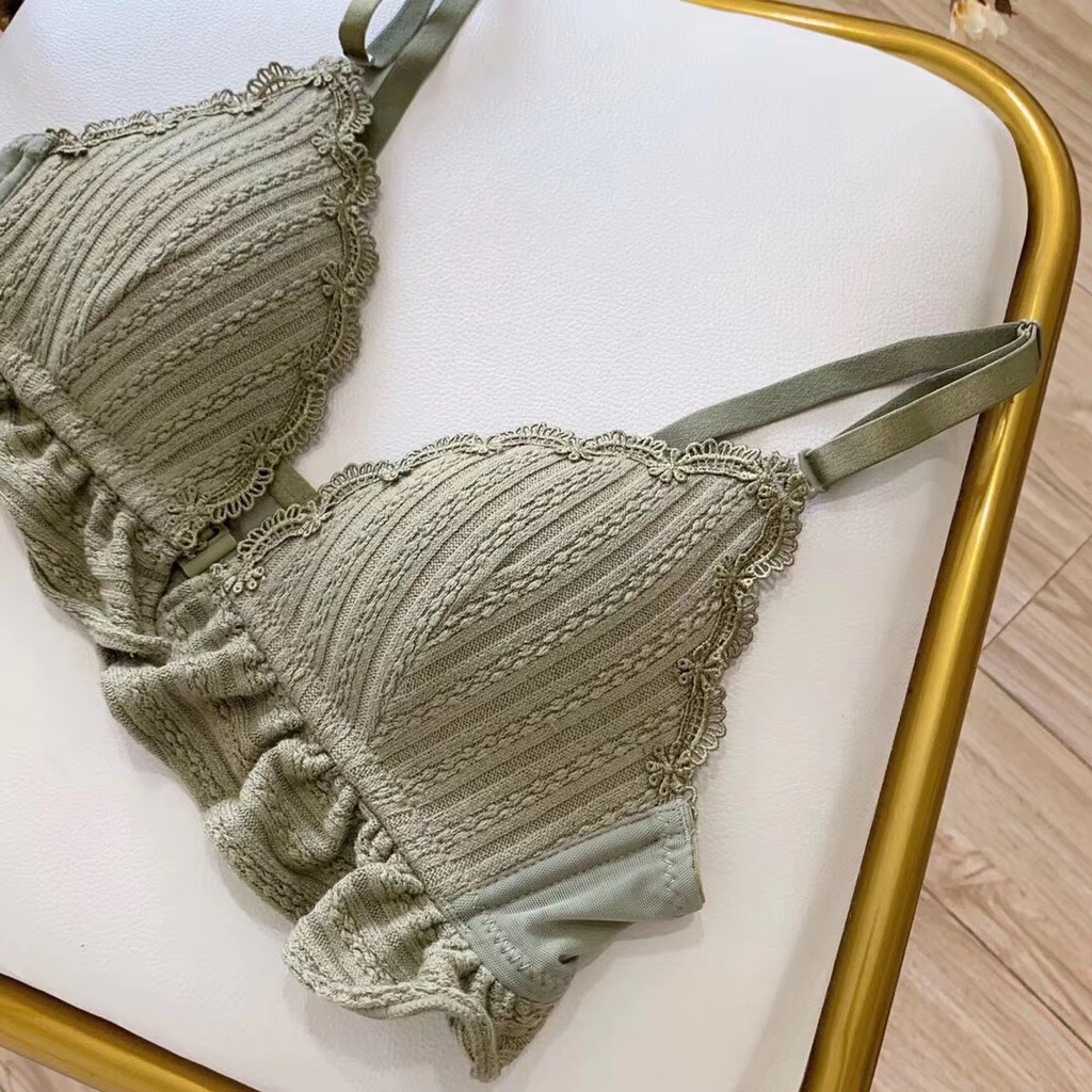 Áo ngực Aoweinisi thiết kế nút cài phía trước viền nhún bèo phong cách ngọt ngào cao cấp