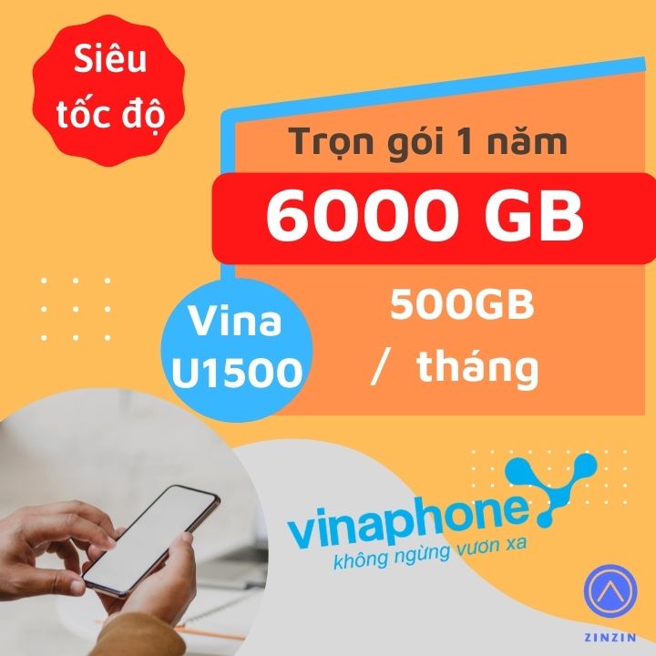 Sim 4G Vinaphone 1 Năm U1500, Sim Trọn Gói 1 Năm Tặng 500GB 1 Tháng