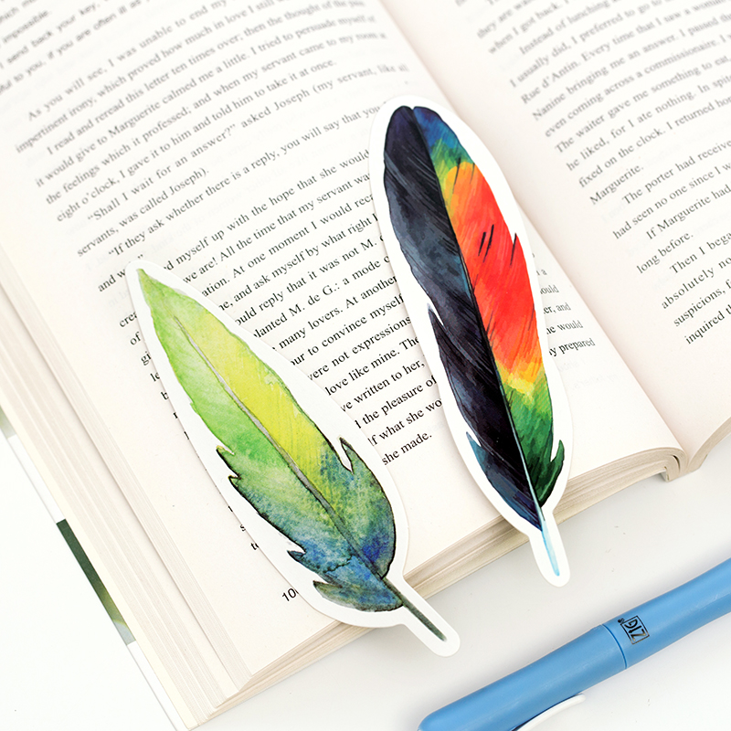 Set 30 Thẻ Đánh Dấu Trang Sách Bằng Giấy Họa Tiết Lông Vũ Hoạt Hình Nhiều Màu Sắc