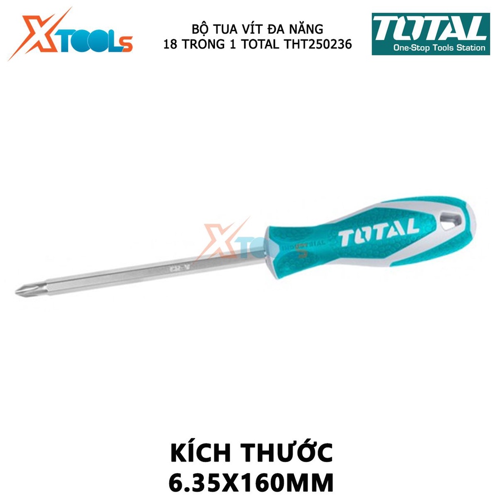 Bộ tuốc nơ vít đa năng 18 chi tiết TOTAL THT250236 | Bộ tua vít kích thước 6.35X160MM [CHÍNH HÃNG] [XTOOLs]