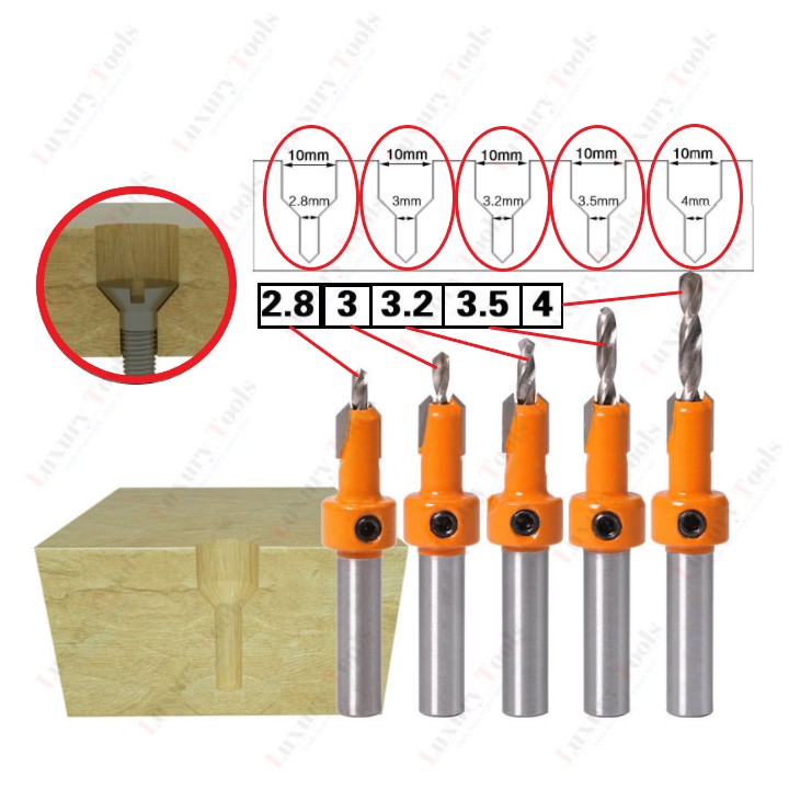 Bộ 5 Mũi Khoan bắt Vít Âm Đầu Đa Năng Tiện Lợi Cao Cấp Nhập Khầu Đài Loan