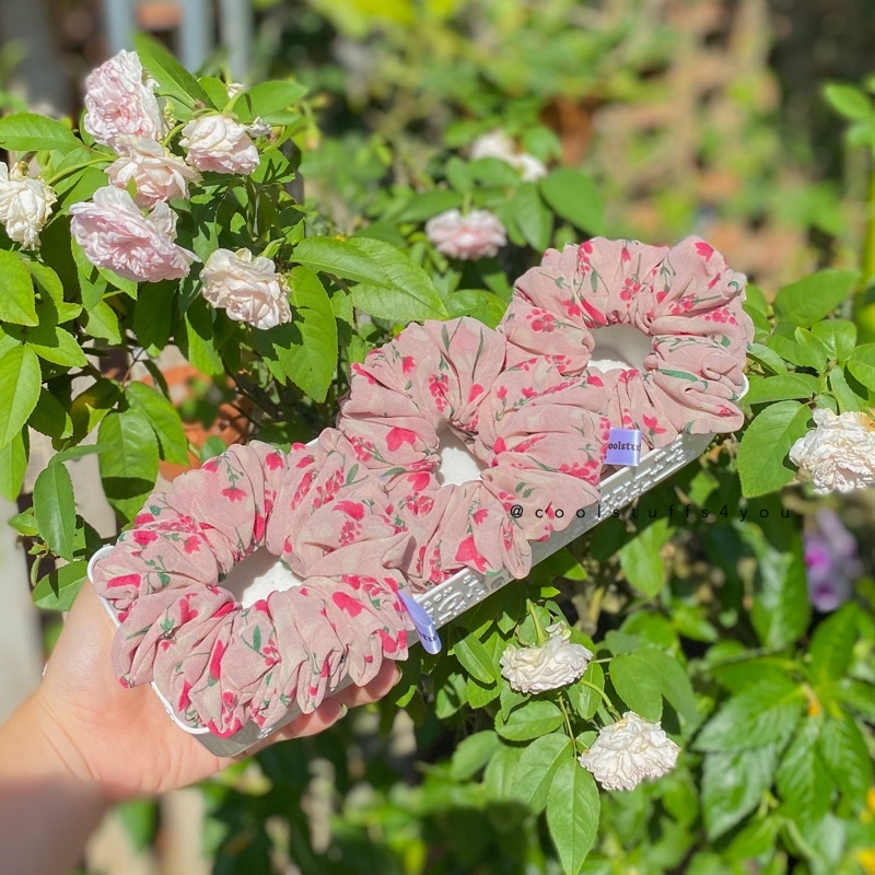 Buộc Tóc Scrunchies Voan Hoa Hồng Size Thường