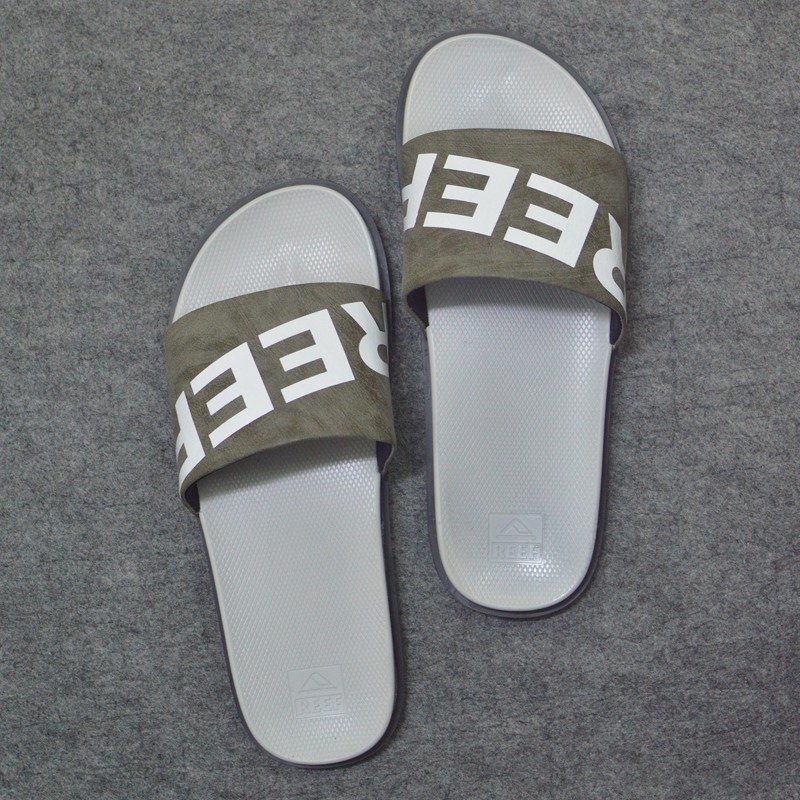 Dép quai ngang Reef màu đen xám quai da lộn đen logo trắng