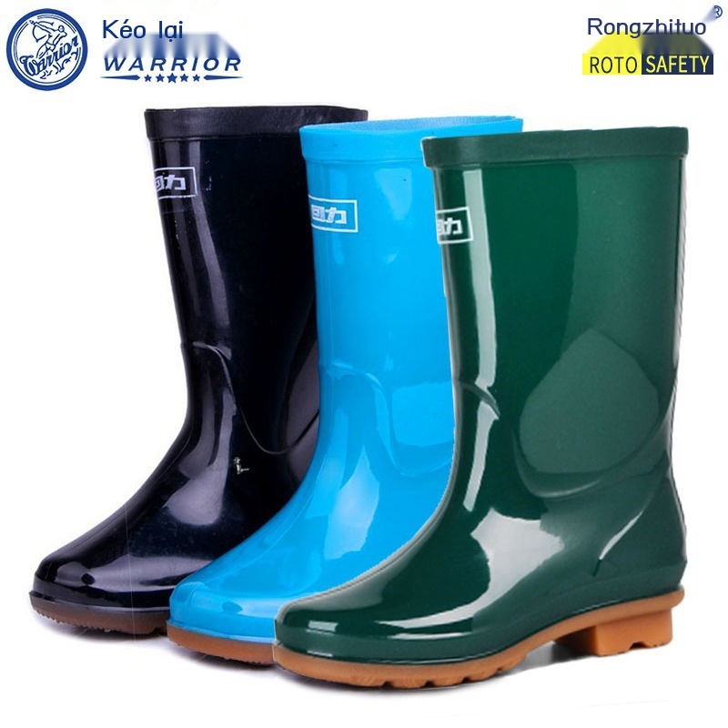 BĐích thực Thượng Hải kéo lại ủng đi mưa 853 của phụ nữ giày ống giữa PVC chống trượt gân bò dưới đáy công trường xây dự