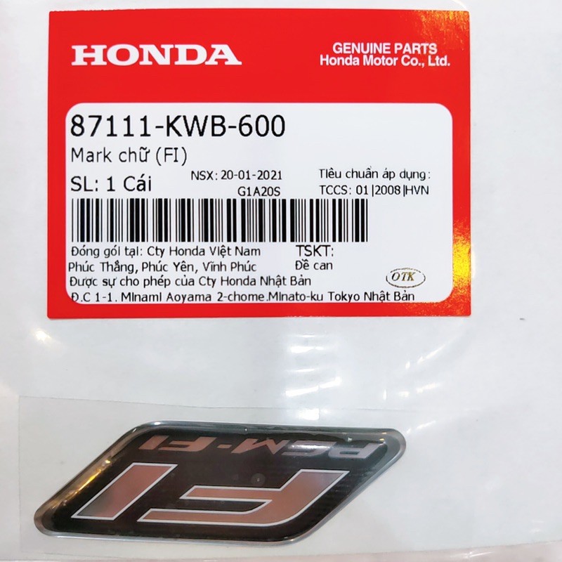 Tem decal mark chữ FI PGM-FI đen Honda Chính Hãng