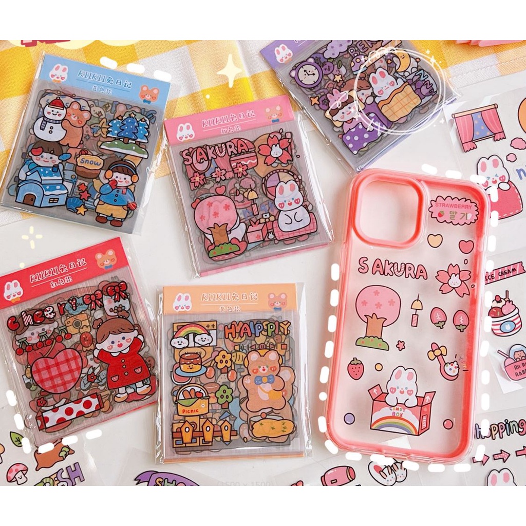 Sticker trang trí, 20 tấm 100 miếng sticker nhãn dán dễ thương cute trang trí sổ, điện thoại, ốp lưng