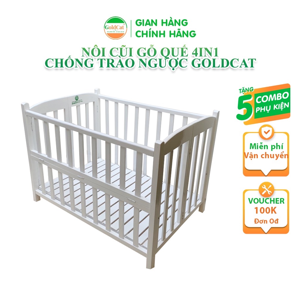 Nôi Cũi Cho Em Bé 4in1 GOLDCAT C4T Làm Từ Gỗ Quế Có Thể Gấp Gọn Giúp Trẻ Chống Trào Ngược