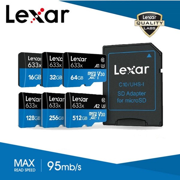 Thẻ Nhớ Lexar Micro SDXC 633X 32G và 64G (95MB/s) (Có SD Adapter) - Hàng Chính Hãng