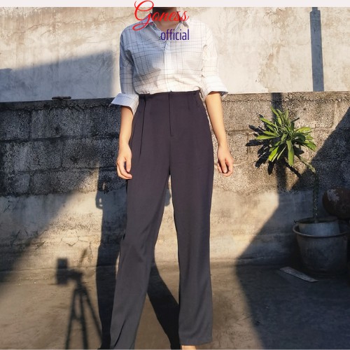 Quần suông ống rộng Goness lưng cao vải cao cấp culottes nữ mặc kéo dài chân - Q01